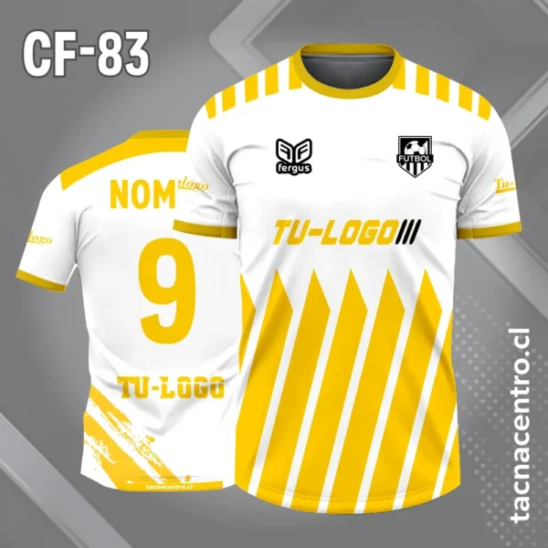 Camiseta de futbol blanco con rayas amarillas en la parte baja del pecho 1 Camiseta de futbol blanco con rayas amarillas en la parte baja del pecho