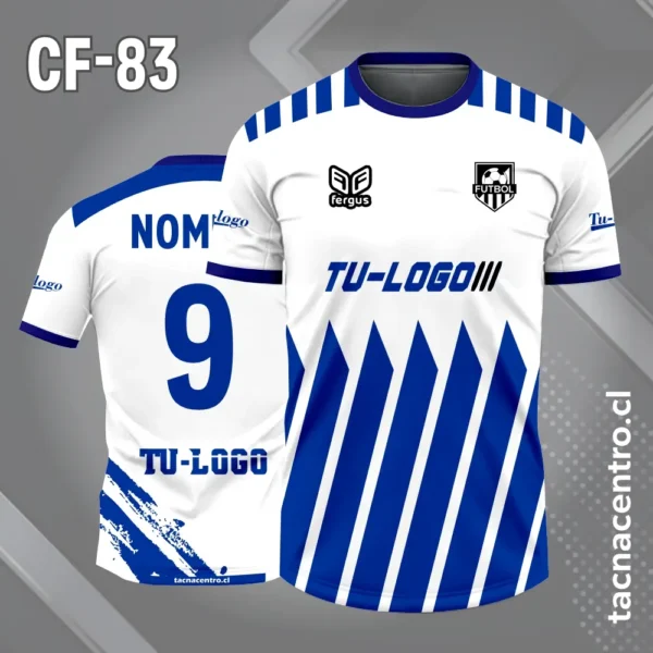 Camiseta de futbol blanco con rayas amarillas en la parte baja del pecho 2 Camiseta de futbol blanco con rayas azules en la parte baja del pecho