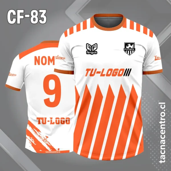 Camiseta de futbol blanco con rayas amarillas en la parte baja del pecho 4 Camiseta de futbol blanco con rayas anaranjadas en la parte baja del pecho