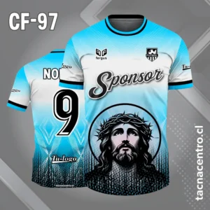 Camisetas de Futbol Celestes Personalizadas 6 Camiseta de futbol cristo celeste blanco