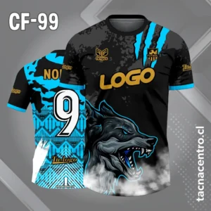Camiseta de futbol lobo negro celeste