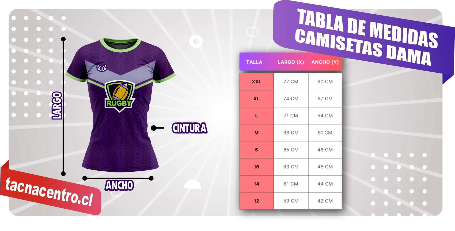 cuadro medidas camisetas rugby damas