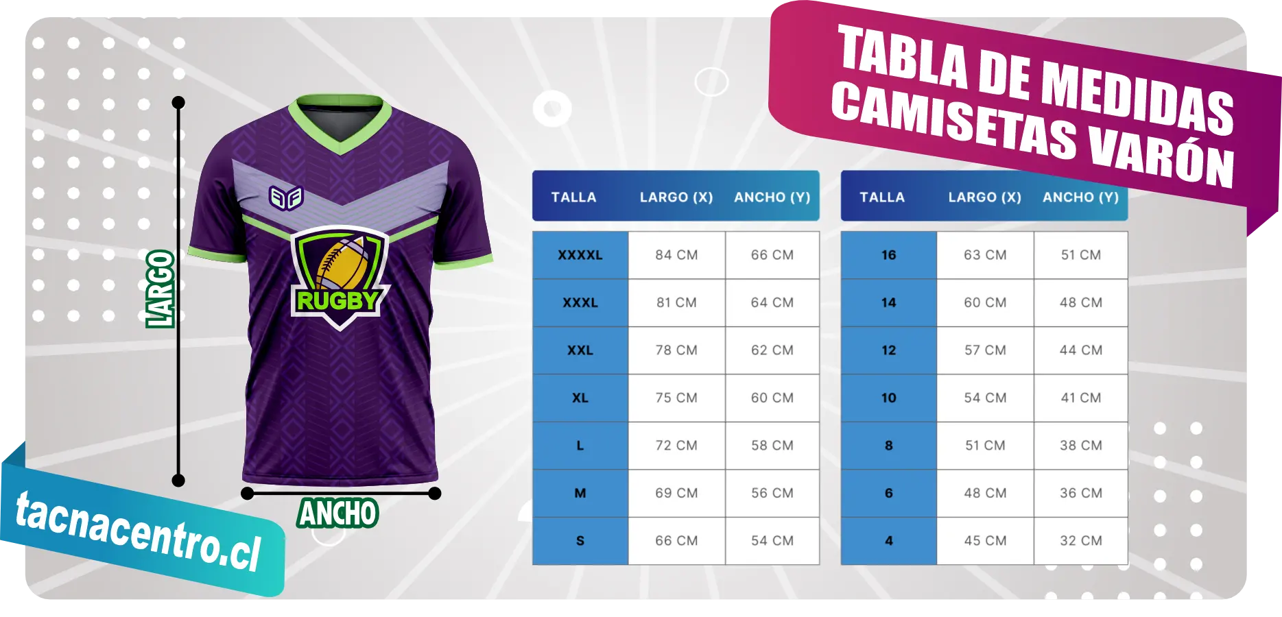 cuadro medidas camisetas rugby varones