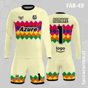 Camiseta de Arquero crema franja rosada y amarilla