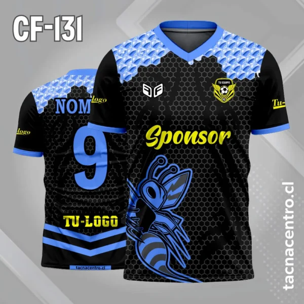 Camiseta de futbol abeja amarillo negro 2 Camiseta de futbol abeja color azul con negro