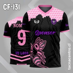 Camiseta de futbol abeja color rosado con negro