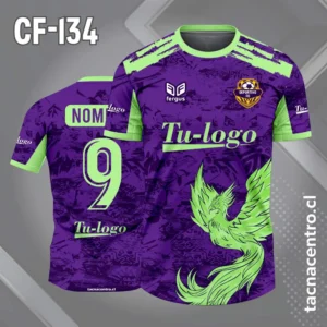Camiseta de futbol fenix verde con morado