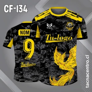 Camisetas de Futbol Negras Personalizadas 7 Camiseta de futbol fenix negro con amarillo