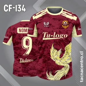 Camiseta de futbol fenix dorado con guinda