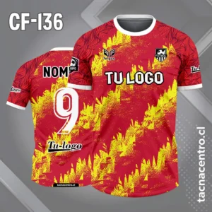Camiseta de futbol manga ranglan rojo con amarillo