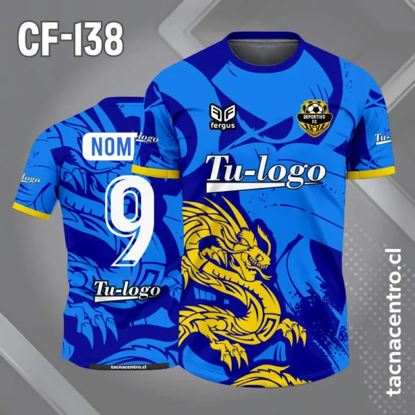 Camiseta de Futbol Dragon Rojo Guinda 2 Camiseta de futbol dragon azul con fondo rojo