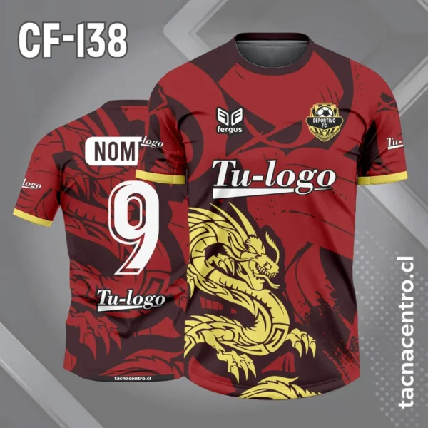 Camiseta de Futbol Dragon Rojo Guinda 1 Camiseta de Futbol Dragon Rojo Guinda