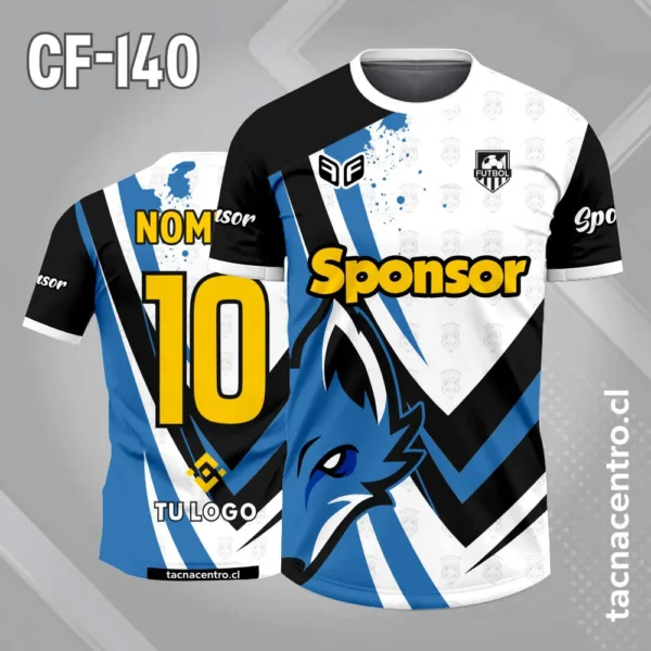 Camiseta de Futbol Zorro Naranja Negro Blanco 2 Camiseta de futbol zorro azul blanco y negro