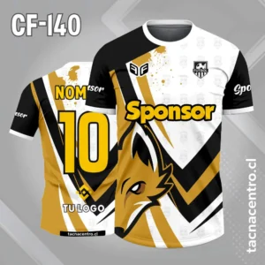 Camiseta de futbol zorro dorado blanco y negro