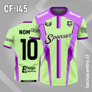 Camiseta de futbol verde y lila