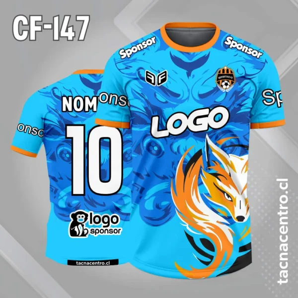 Camiseta de Futbol Zorro Celeste Naranja 1 Camiseta de Futbol Zorro Celeste Naranja