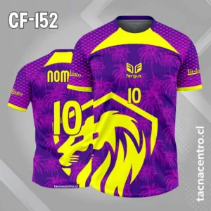Camiseta de futbol escudo leon amarillo morado