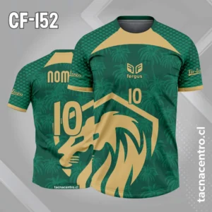 Camiseta de futbol escudo leon dorado verde