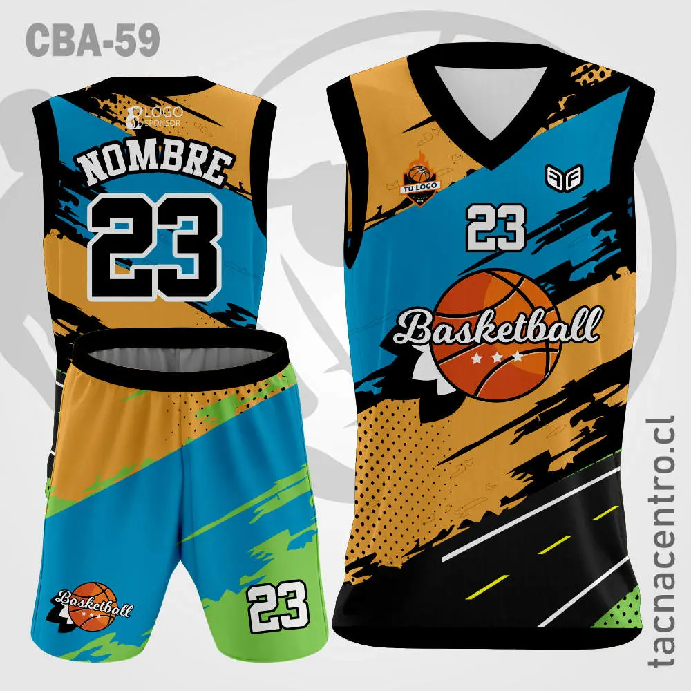 Camiseta de Basketball Naranja celeste negro verde