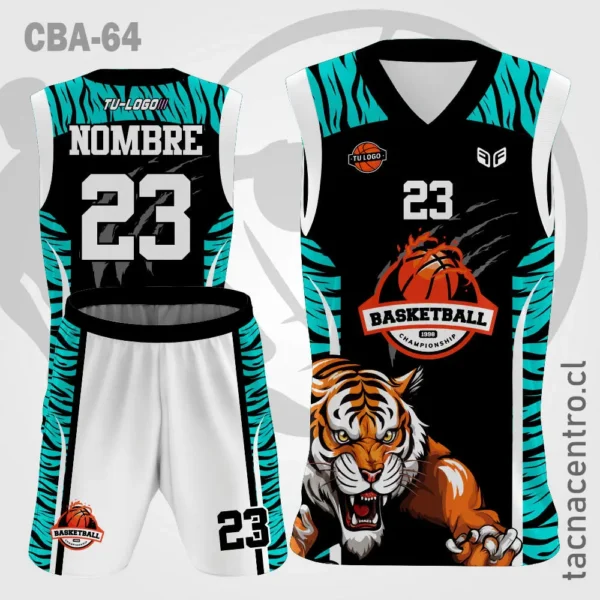Camiseta de Basketball Tigre Naranja fondo negro 3 Camisetas de Basketball Tigre verde fondo negro