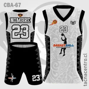 Camiseta de Basketball Blanco Figuras Mangas Negras