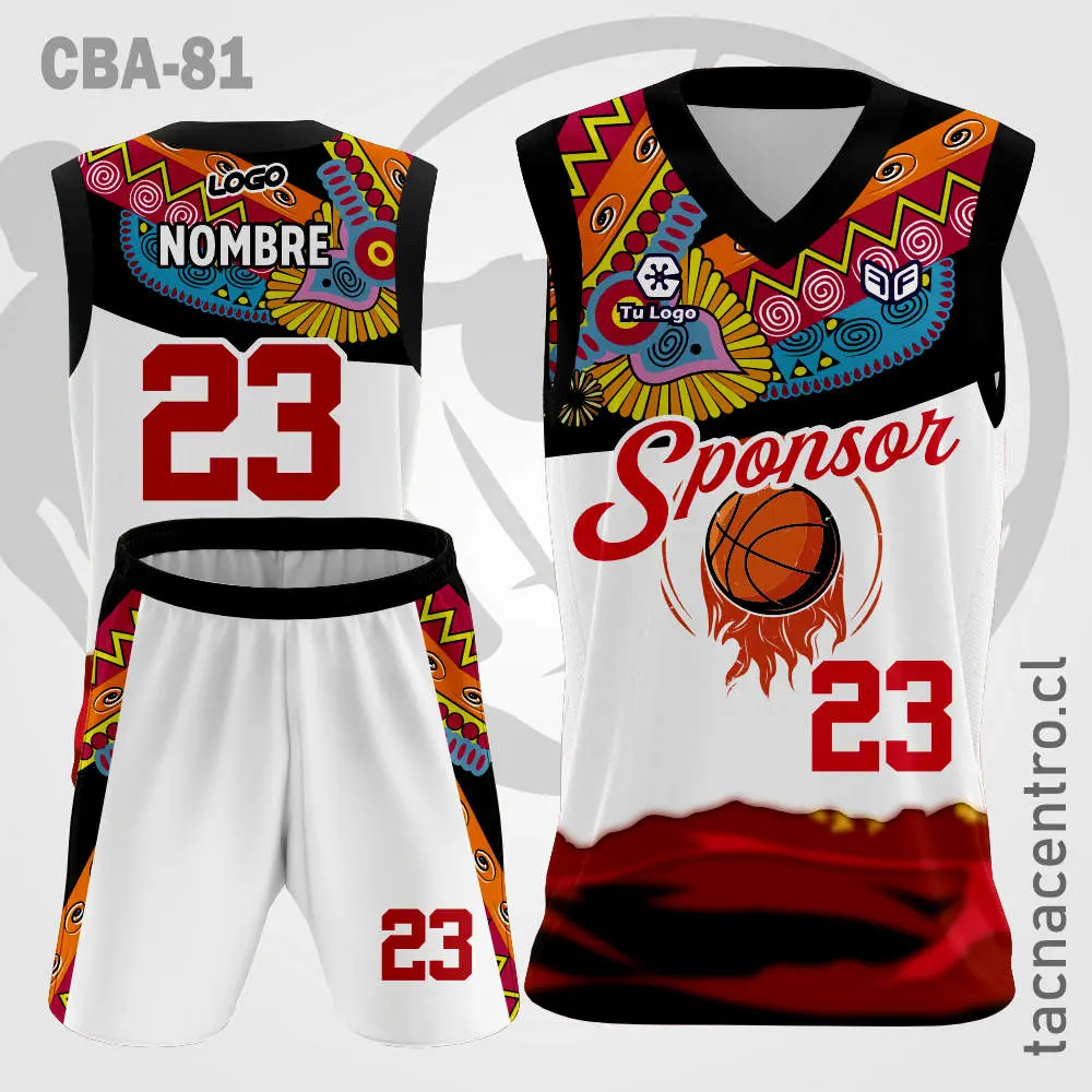 Camiseta de Basketball Blanca con Figuras de colores