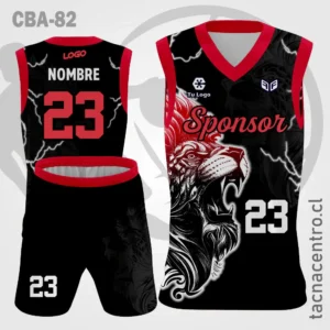 Camisetas de Basketball Negra con rojo cabeza de leon