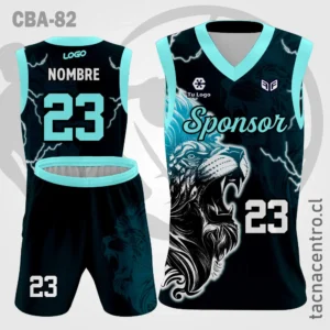 Camiseta de Basketball Negra con Turquesa cabeza de leon