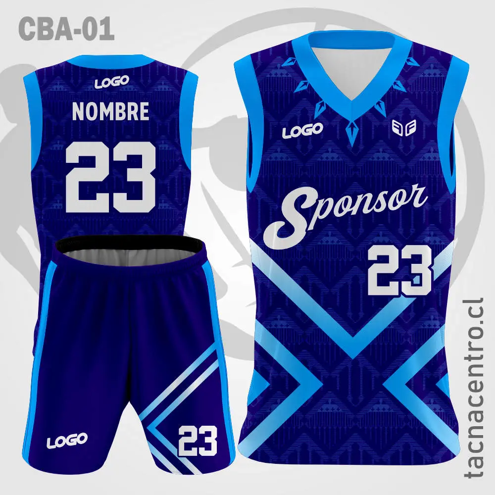 Camiseta de Basketball Azul con líneas Celestes