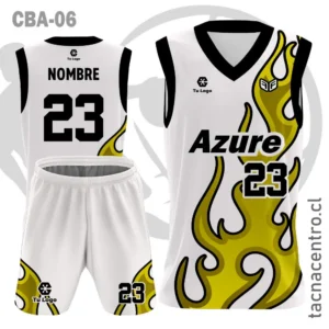Camiseta de Basketball Blanco con Fuego amarillo