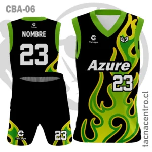 Camisetas de Basketball negro con fuego verde