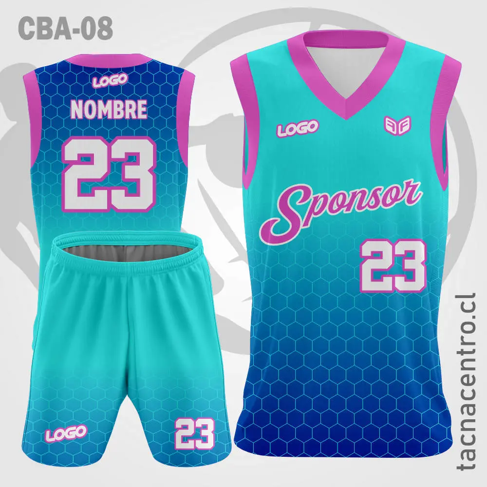 Camiseta de Basketball celeste con mangas rosadas