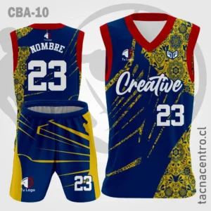 Camisetas de Basketball azul dorado con Mangas rojas