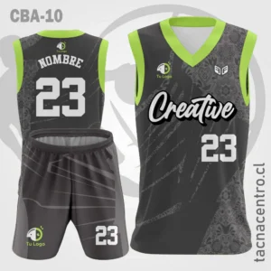 Camiseta de Basketball Negro con Mangas Verdes