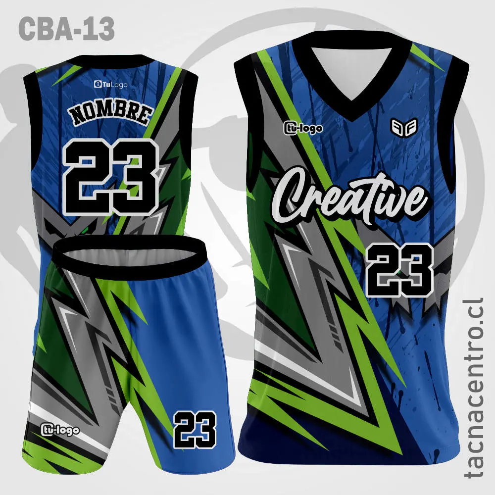 Camiseta de Basketball Azul con rayos verdes