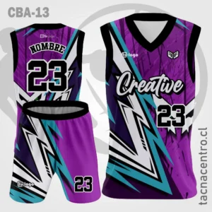 Camisetas de Basketball morado con rayos azules y blancos