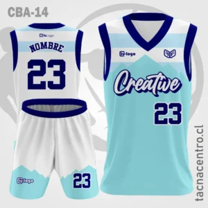 Camiseta de Basketball Celeste con mangas azules
