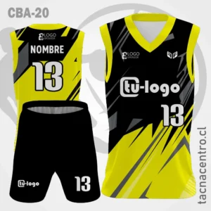 Camiseta de Basketball Negro con Mangas Amarillas