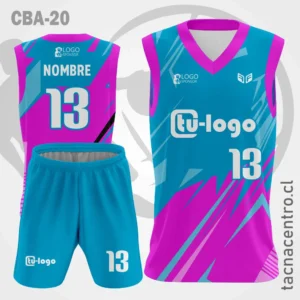 Camisetas de Basketball celeste con rosado mangas rosadas