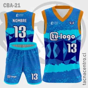 Camisetas de Basketball azul celeste mangas naaranjas