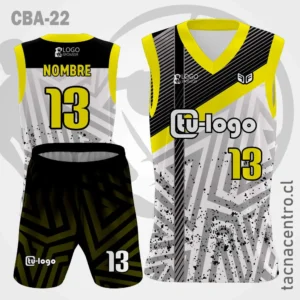 Camiseta de Basketball Negro Blanco mangas Amarillas