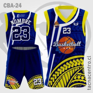 Camisetas de Basketball azul linea blanca diseño amarillo y mangas amarillas