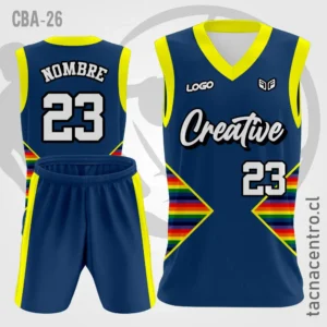 Camisetas de Basketball azule figuras en el abdomen y mangas amarillas