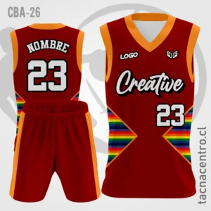 Camiseta de Basketball Guinda mangas naranjas