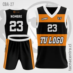 Camisetas de Basketball negro lineas naranjas y mangas blancas