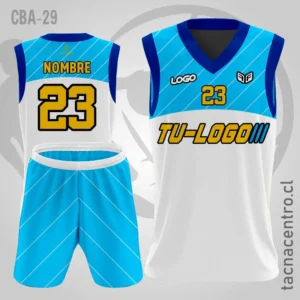 Camisetas de Basketball celeste blanco con mangas azules