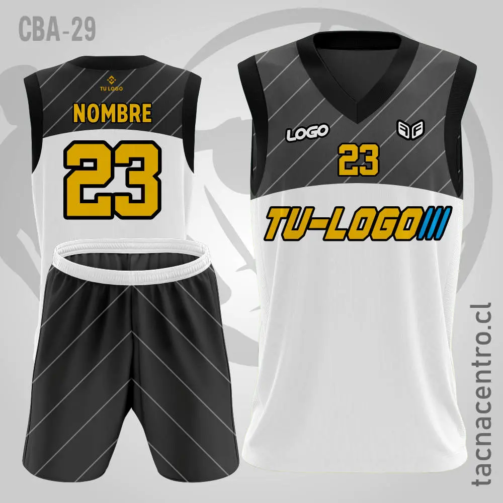 Camiseta de Basketball Blanco Negro y Amarillo fuerte