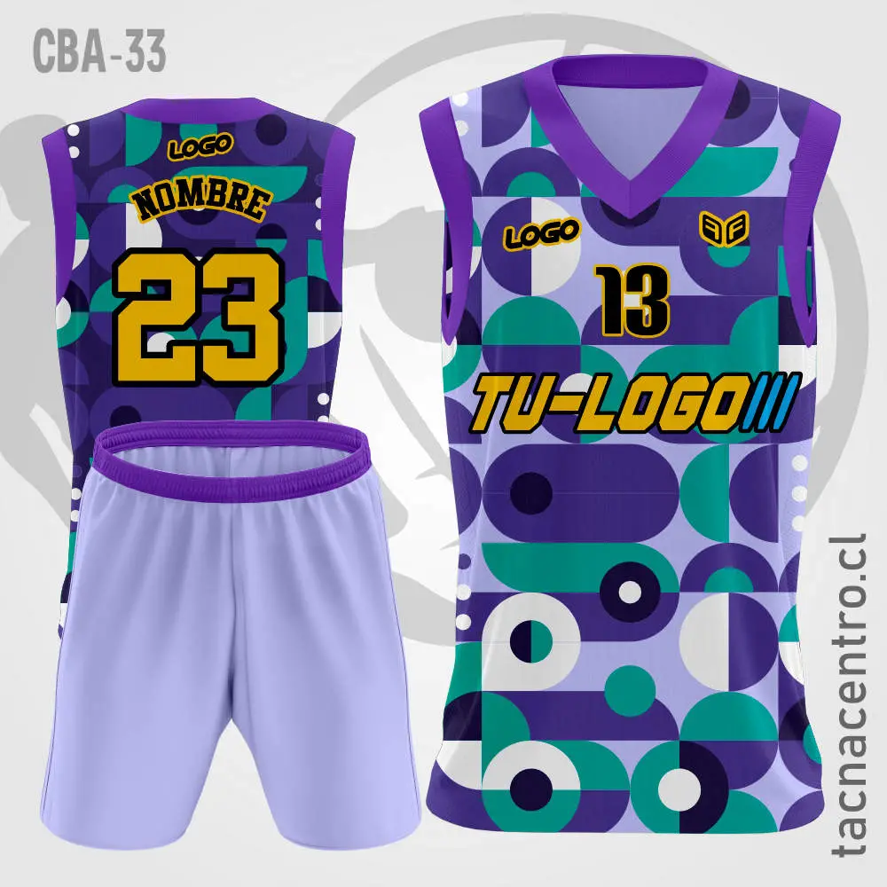 Camiseta de Basketball Morado figuras color verde blanco