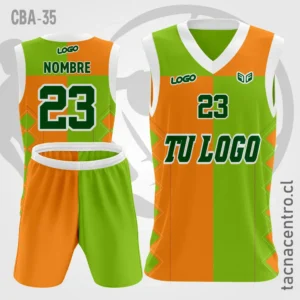 Camisetas de Basquetbol verde naranja mangas blancas