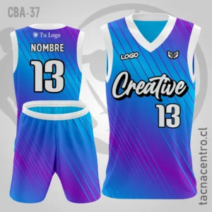 Camisetas de Basquetbol celeste morado con rayas